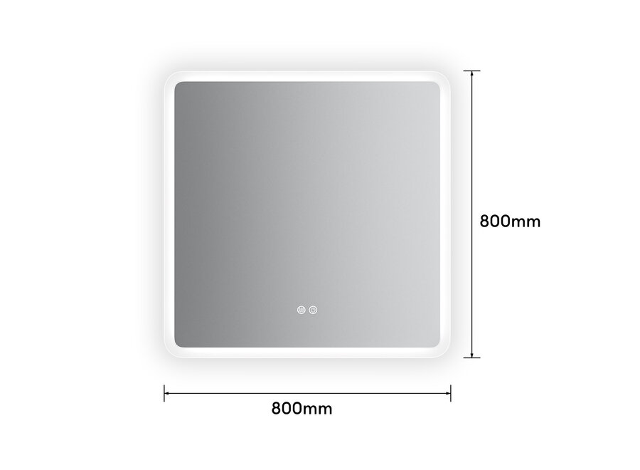 Badkamerspiegel met LED en verwarming - vierkant - 80x80cm