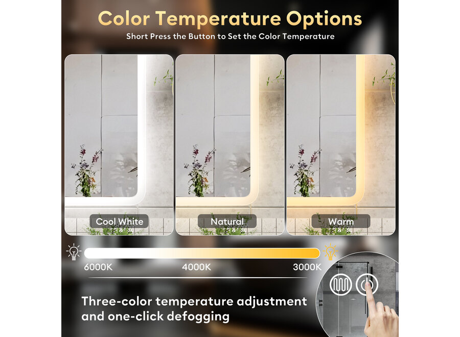 Badkamerspiegel met LED en verwarming - vierkant - 80x80cm