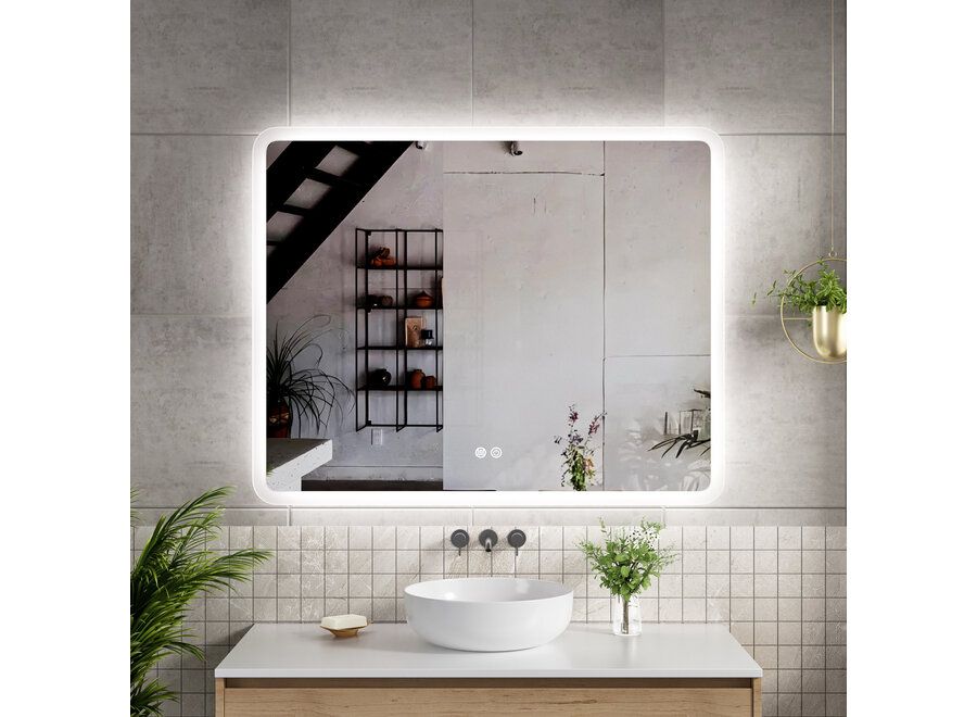 Badkamerspiegel met LED en verwarming - Rechthoek - 100x80cm