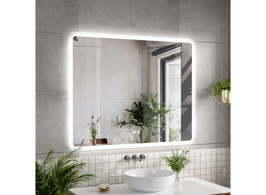 Badkamerspiegel met LED en verwarming - Rechthoek - 100x80cm