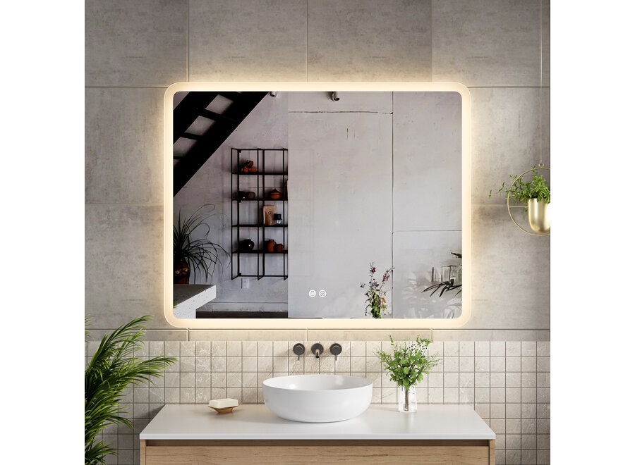 Badkamerspiegel met LED en verwarming - Rechthoek - 100x80cm