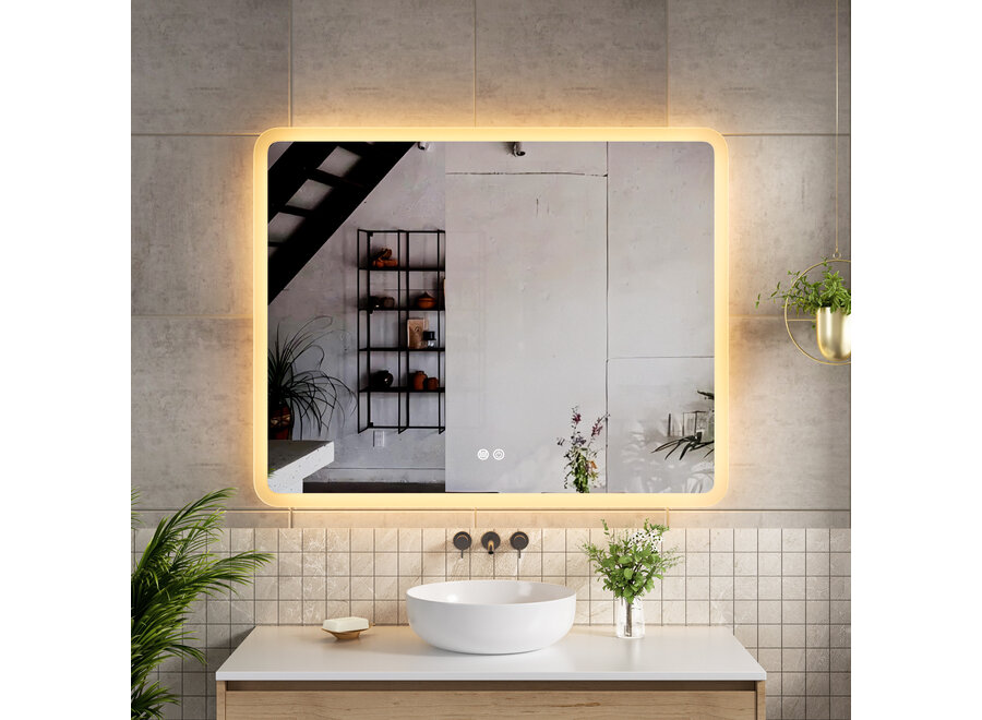 Badkamerspiegel met LED en verwarming - Rechthoek - 100x80cm
