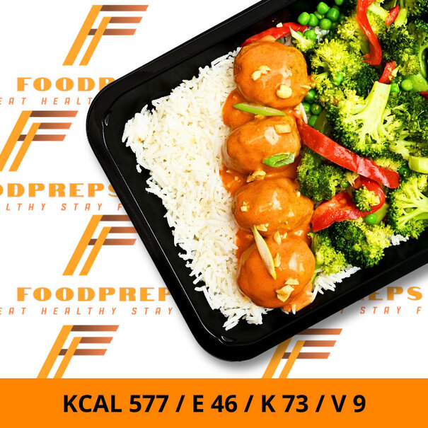 FoodPreps Coconut Curry Meatballs met Basmati en Groenten – Gezonde Kant-en-Klaar Maaltijd