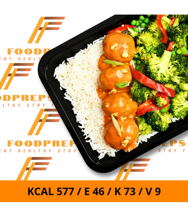 FoodPreps Coconut Curry Meatballs met Basmati en Groenten – Gezonde Kant-en-Klaar Maaltijd