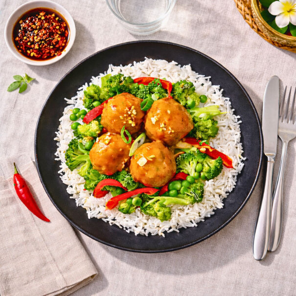 FoodPreps Coconut Curry Meatballs met Basmati en Groenten – Gezonde Kant-en-Klaar Maaltijd