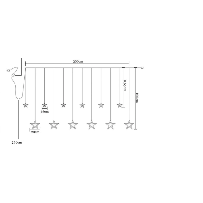 Kerst Gordijn Ster 2 Meter - Koel Wit