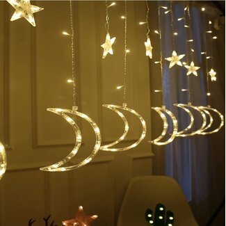 Kerst Gordijn Maan 3.5 x 1.0 Meter - Warm Wit