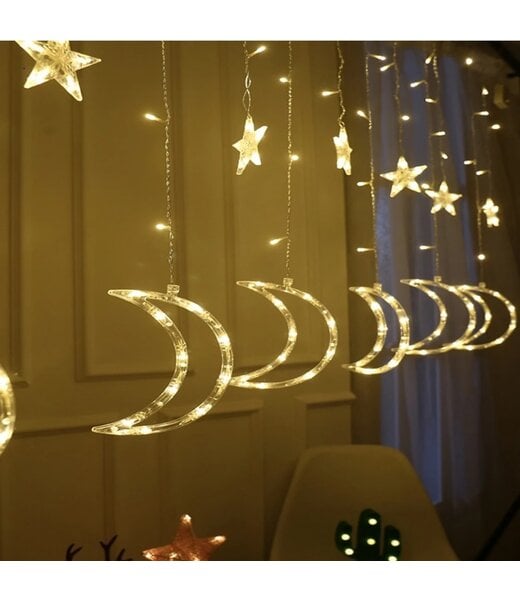 Kerst Gordijn Maan 3.5 x 1.0 Meter - Warm Wit