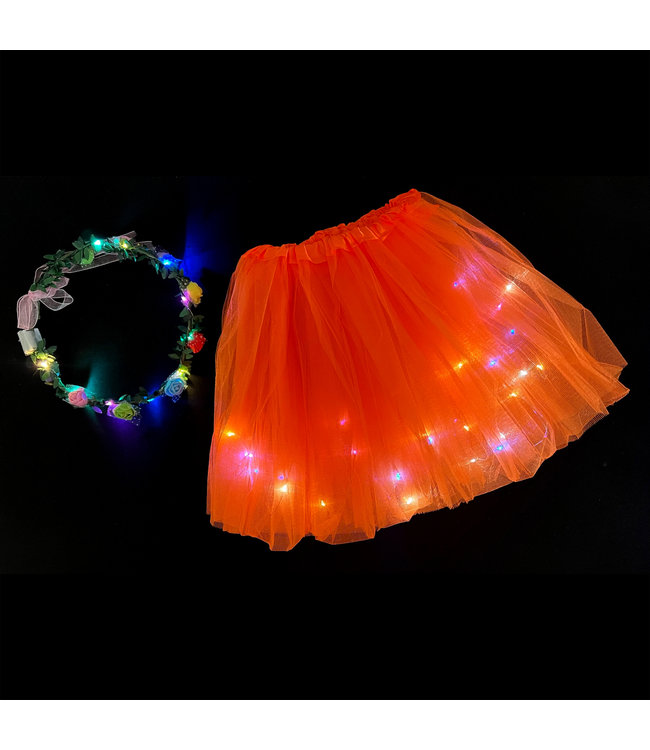 LED Rokje/Tutu en Tiara Mini Set - Oranje