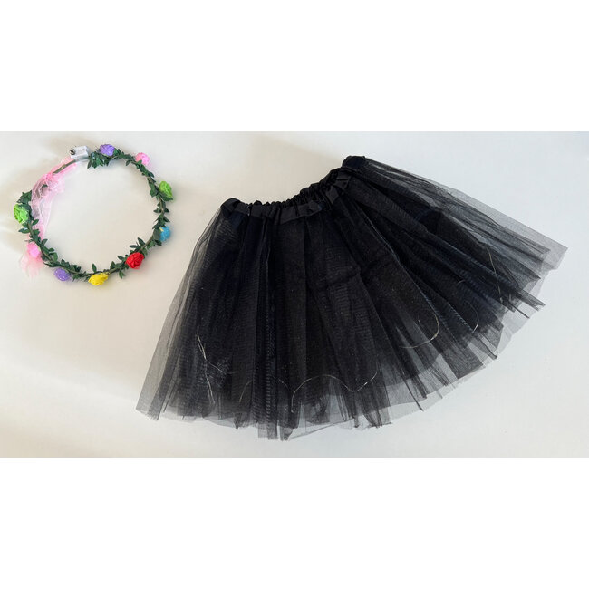 LED Rokje/Tutu en Tiara Mini Set - Zwart