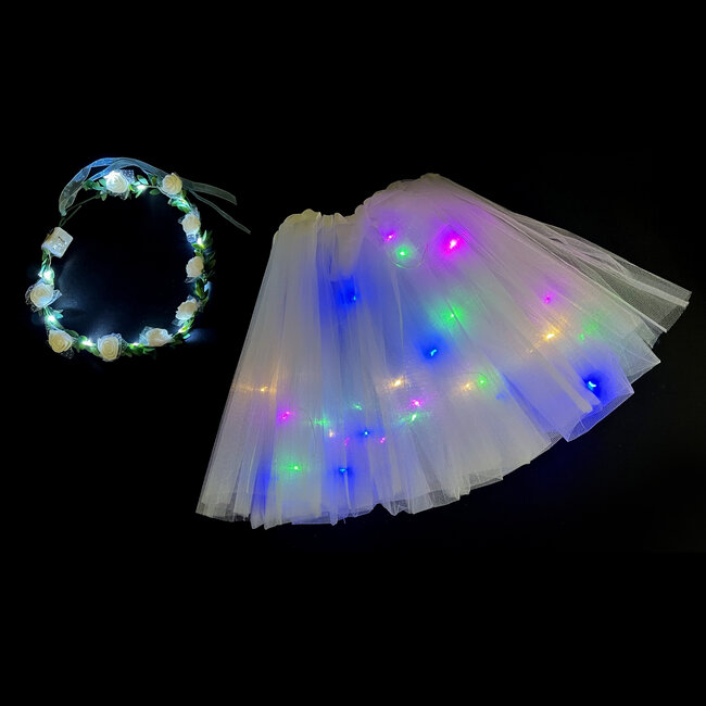 LED Rokje/Tutu en Tiara Mini Set - Wit