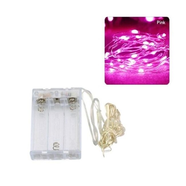 Kerstverlichting 2 Meter - Roze - Op Batterij