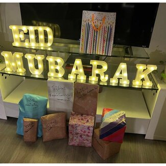 Lichtgevende Letters EID MUBARAK- 16 cm - Wit - LED