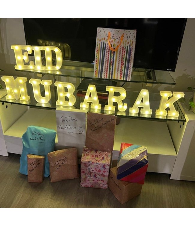Lichtgevende Letters EID MUBARAK- 16 cm - Wit - LED