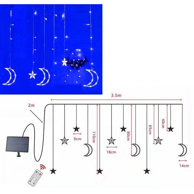 Kerst Gordijn Maan 3.5 x 1.0 Meter - Blauw