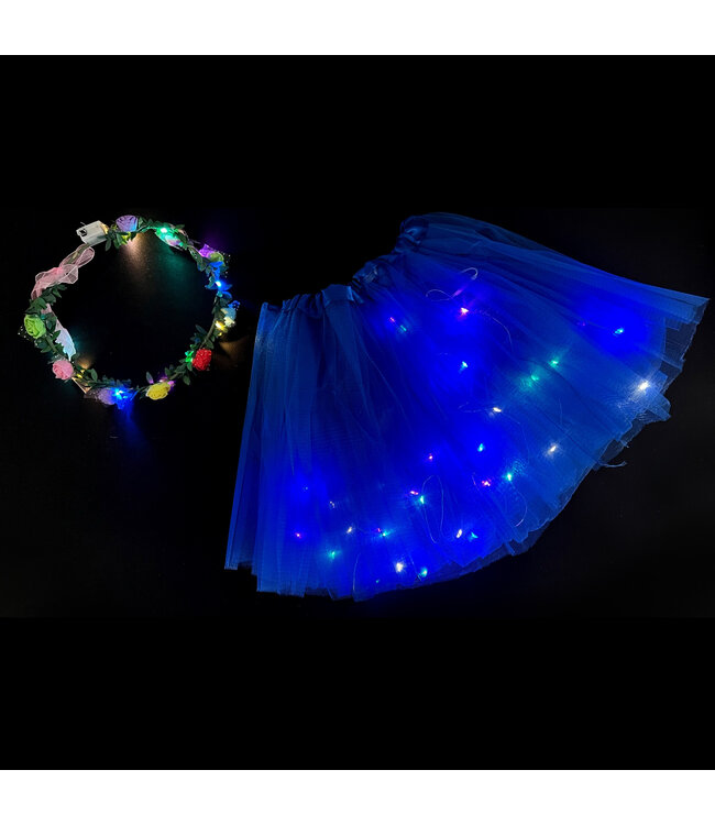 LED Rokje/Tutu en Tiara Groot Set -  Blauw