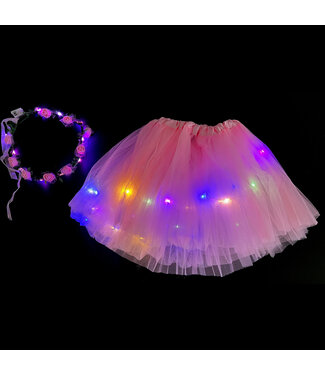 LED Rokje/Tutu en Tiara Groot Set - Lichtroze