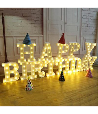 Lichtgevende Letters HAPPY BIRTHDAY - 16 cm - Wit - LED