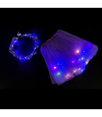 LED Rokje/Tutu en Tiara Groot Set - Paars