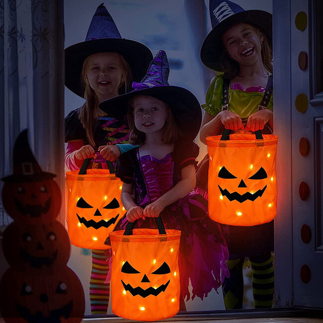 Halloween Mandje Met Lichtjes - Pompoen - Met LED verlichting