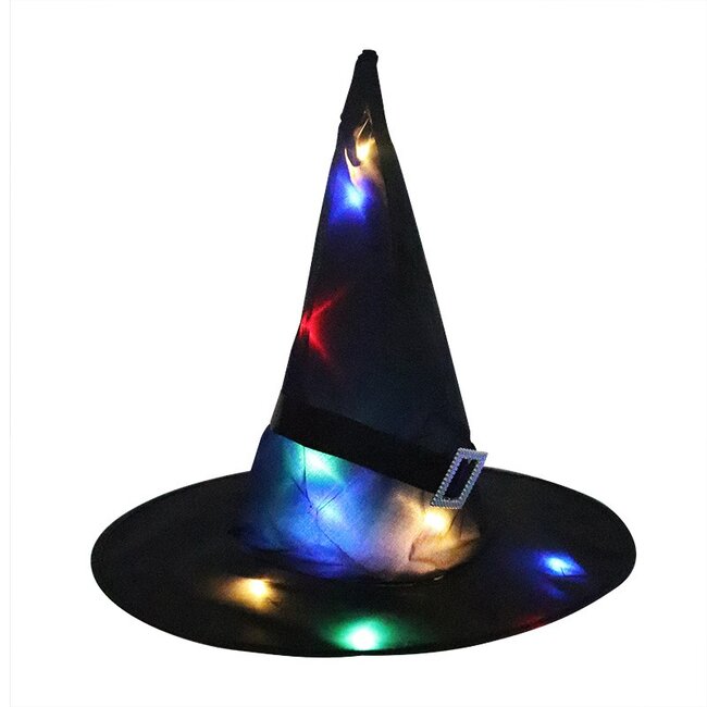 Heksenhoed Halloween met LED Lichtjes - Zwart - Verkleedaccessoire
