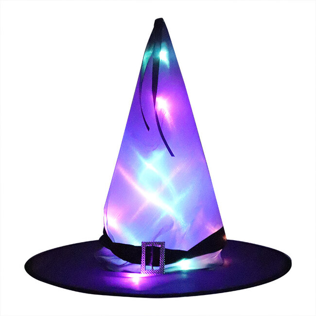 Heksenhoed Halloween met LED Lichtjes - Paars - Verkleedaccessoire
