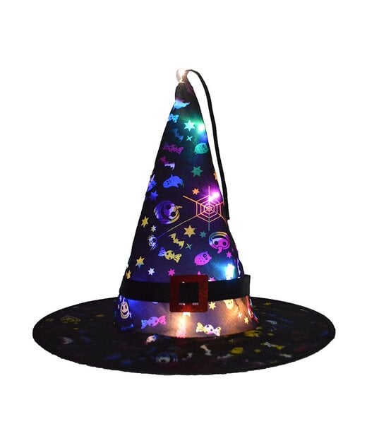 Heksenhoed Halloween met LED Lichtjes - Zwart  / Figuurtjes - Verkleedaccessoire