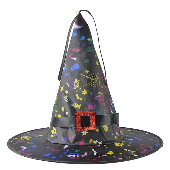 Heksenhoed Halloween met LED Lichtjes - Zwart  / Figuurtjes - Verkleedaccessoire