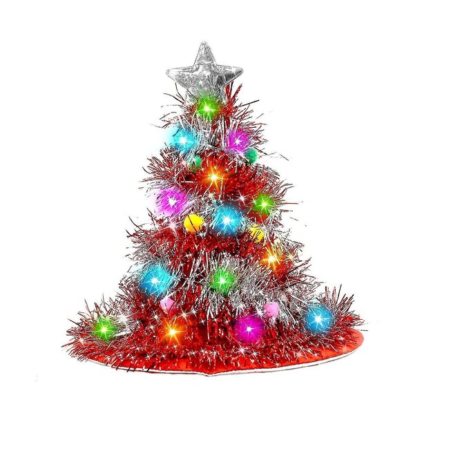 Kerstmuts Kerstboom Met RGB LED Lichtjes - Rood
