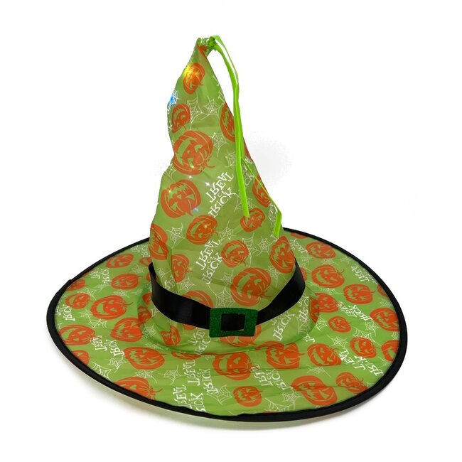 Heksenhoed Halloween Met LED Lichtjes - Groen / Pompoen - Verkleedaccessoire