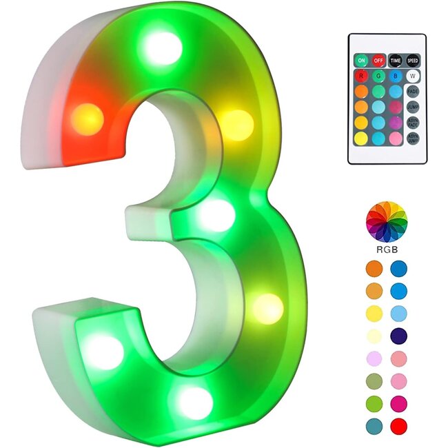 Lichtgevende Cijfers RGB Met Afstandsbediening - 22 cm