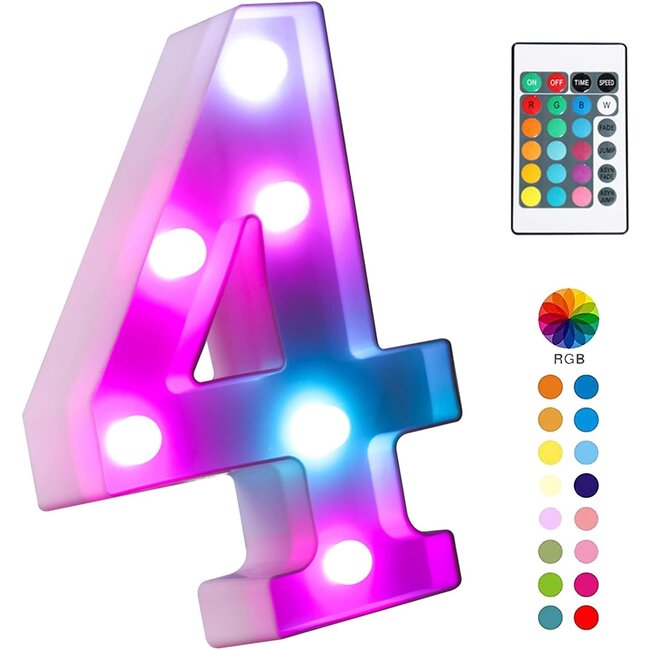 Lichtgevende Cijfers RGB Met Afstandsbediening - 22 cm