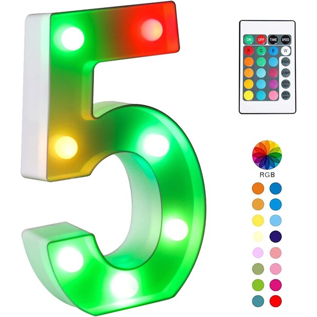 Lichtgevende Cijfers RGB Met Afstandsbediening - 22 cm