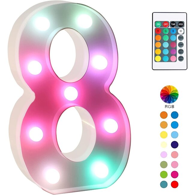 Lichtgevende Cijfers RGB Met Afstandsbediening - 22 cm