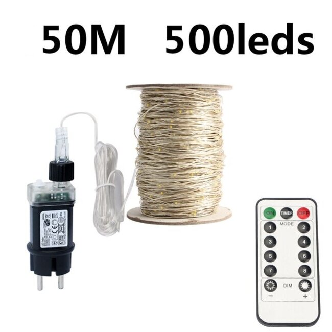 Lichtdraad Kerstverlichting - 50 Meter - Koel Wit - Voor Buiten