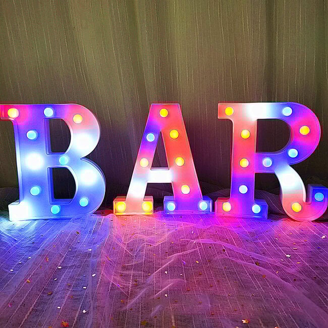 Lichtgevende Letters BAR - 22 cm - RGB Met Afstandsbediening