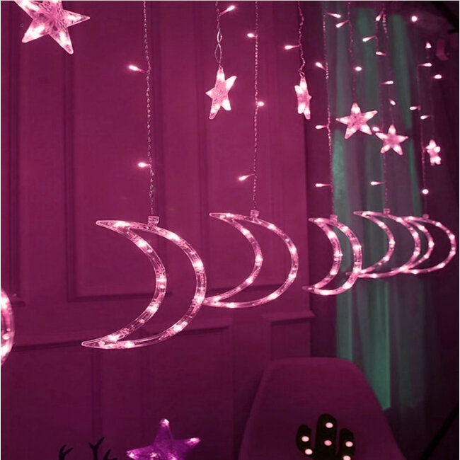 Kerst Gordijn Maan 3.5 x 1.0 Meter - Roze
