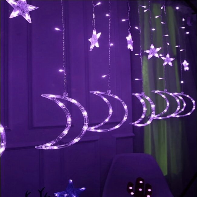 Kerst Gordijn Maan 3.5 x 1.0 Meter - Paars