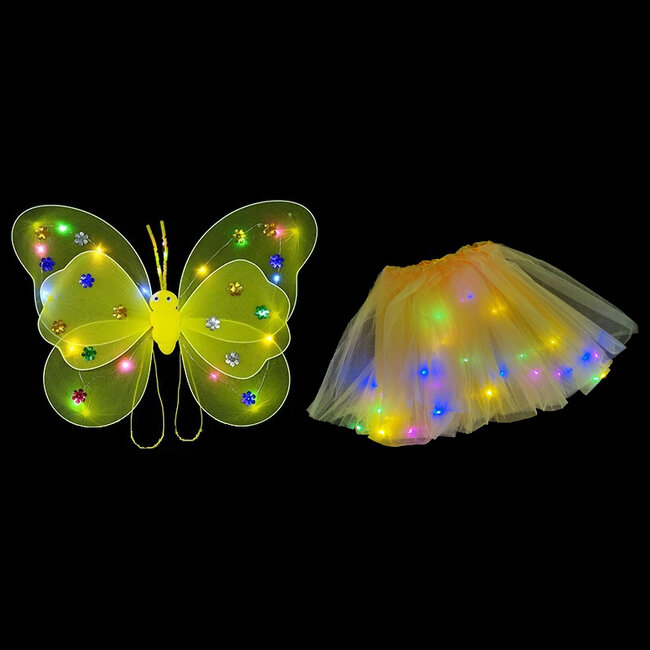 Lichtgevende Vlindervleugels en Rokje / Tutu Mini - Set - Met Gekleurde Verlichting
