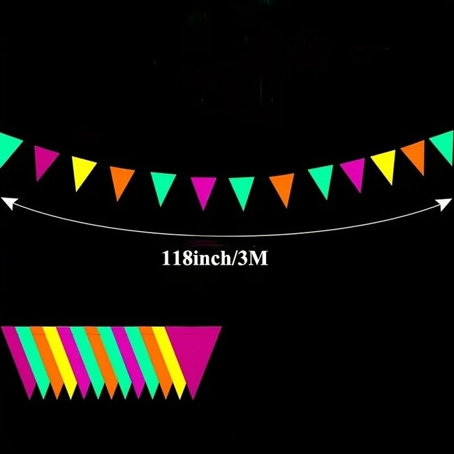 Neon Slinger Vlaggeltjes - 3 Meter - UV Blacklight Versiering