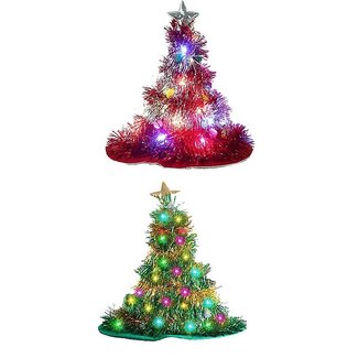 Kersthoed Kerstboom Met RGB LED Lichtjes - Set Groen & Rood Kersthoed Kerstboom Met RGB LED Lichtjes - Set Groen & Rood