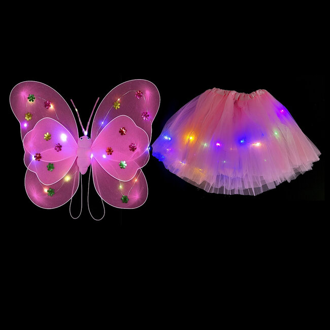 Lichtgevende Vlindervleugels en Rokje / Tutu Mini - Set - Met Gekleurde Verlichting