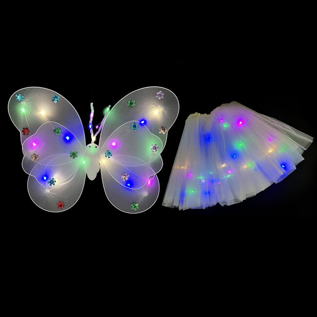 Lichtgevende Vlindervleugels en Rokje / Tutu Mini - Set - Met Gekleurde Verlichting