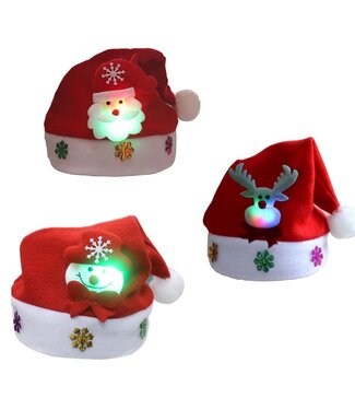 Kerstmuts Met Lichtjes Setje - 3 stuks - Volwassenen - LED