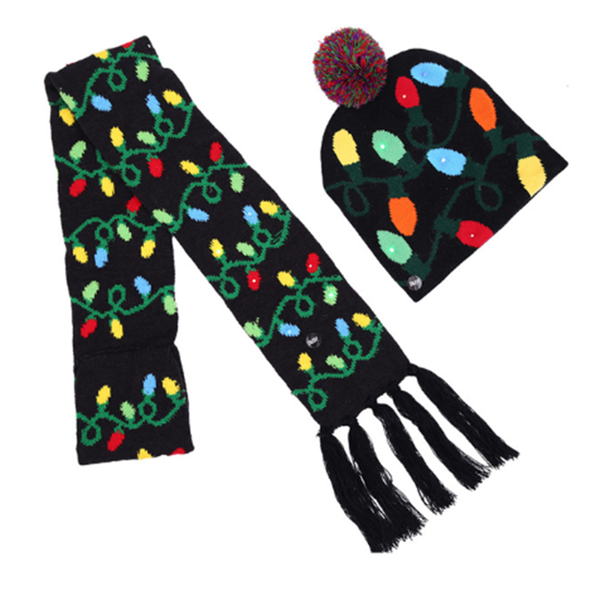 Lichtgevende Sjaal en Muts met lichtjes - Led Lampjes