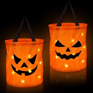 Halloween Mandje Met Lichtjes - Pompoen - Met LED verlichting Halloween Mandje Met Lichtjes - Pompoen - Met LED verlichting