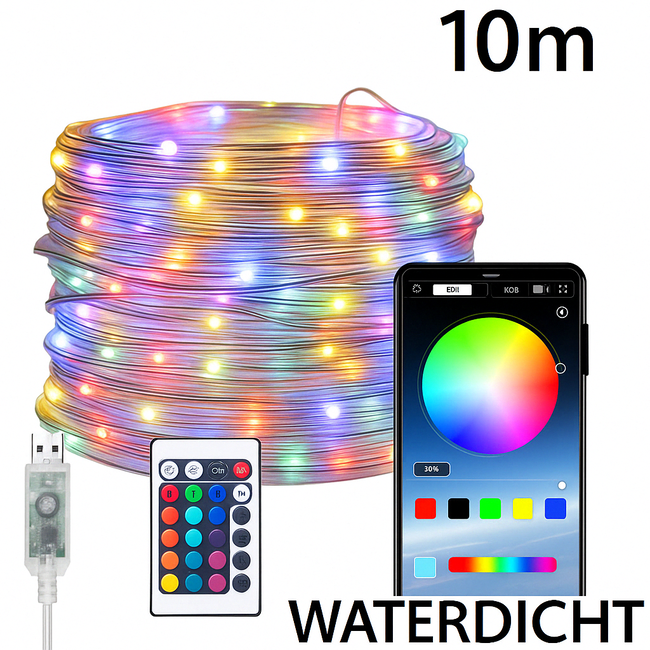 Slimme LED Lichtsnoer 10M - Alle kleuren - Met App & Afstandsbediening - USB