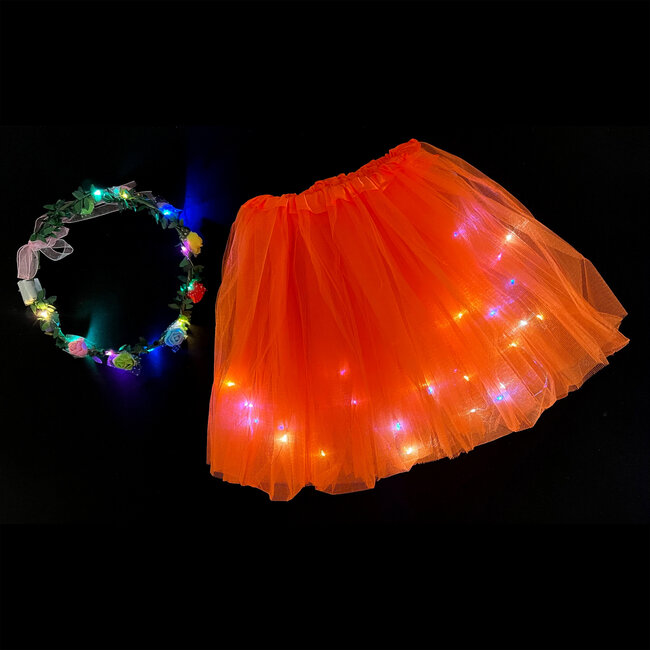 Led Rokje Mini / Tutu + Tiara Setje - Lichtroze