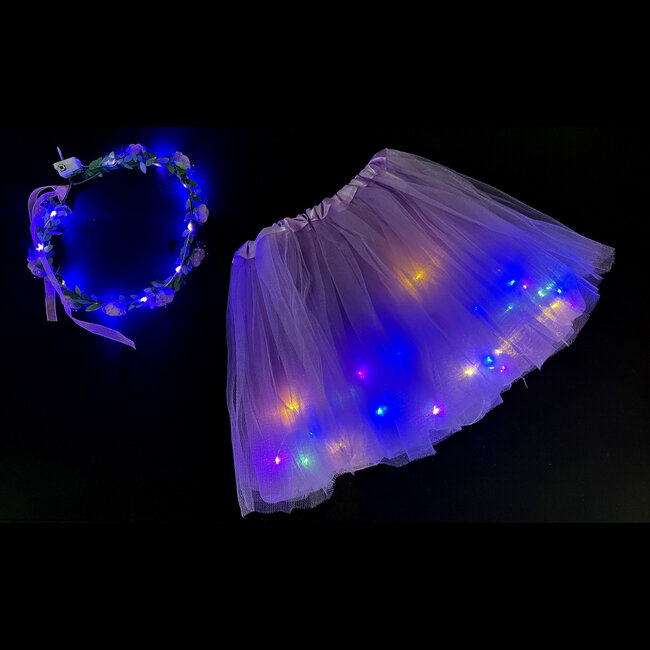 Led Rokje Mini / Tutu + Tiara Setje - Lichtroze