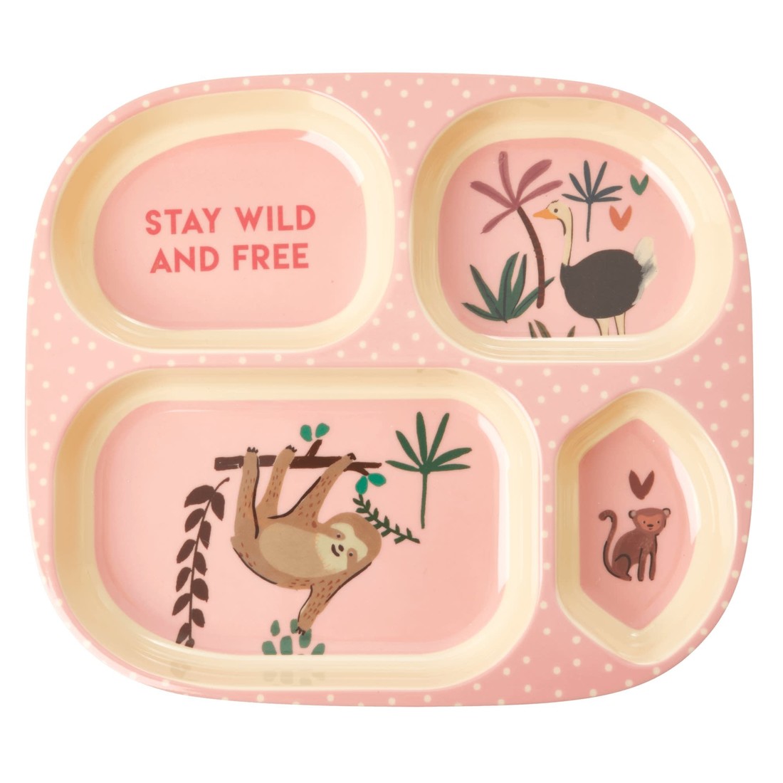 Rice Melamin Kinderteller 4 Abteile Dschungeltiere pink